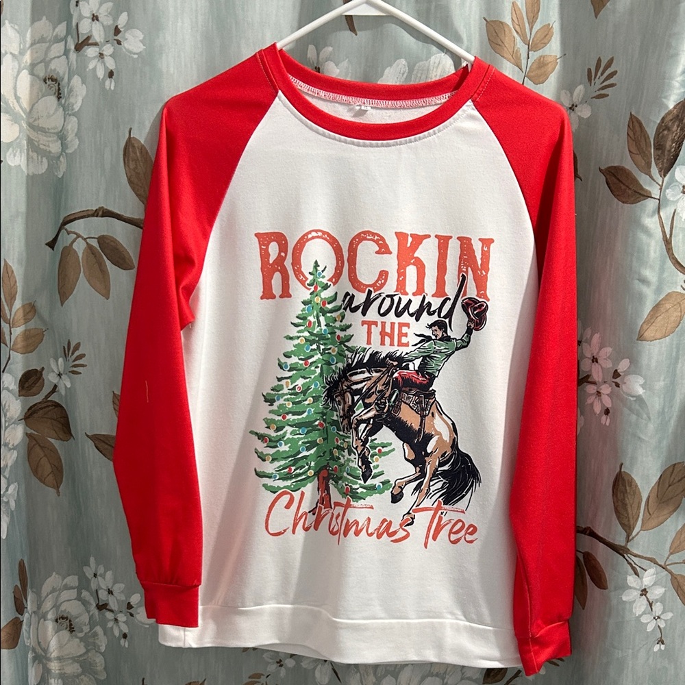 Ladies Christmas Tree Graphic Raglan Shirt